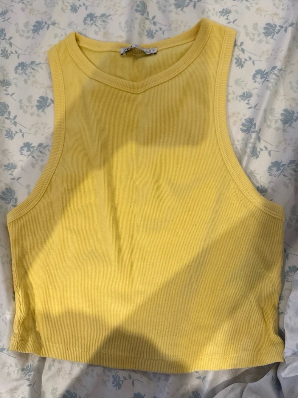 Zara Yellow Ribbed Cropped Tank Top